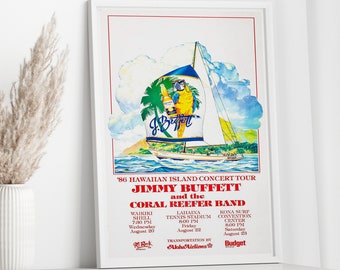 Jimmy Buffett - Hawaiian Tour 1986 - Concert Poster Poster - Vintage Retro Style Wall Art Print for Music Fans - Multiple Sizes T0066