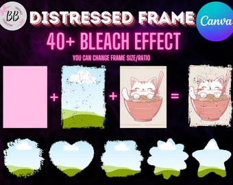 Bleach Effect Distressed Edge Canva Frames Template, Mockup for Canva ...