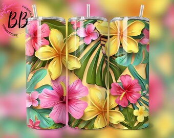 Hawaiian Floral Beach 20oz Tumbler Sublimation Design (PNG)