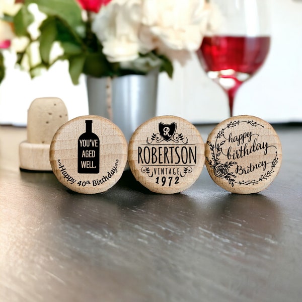Birthday Gifts in Bulk | Personalized Stoppers for Wine Glasses: Party Favours for Guests, Engraved Custom Gift Favours