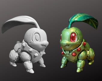 Mecha Chikorita - Estatua pintada a mano o kit de modelo sin pintar - Figura de robot Pokémon - Figura impresa en 3D - PLA+