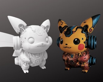 Cyber Mecha Pikachu - Statue peinte à la main ou kit de modèle non peint - Figurine imprimée en 3D Robot Pokémon à peindre - PLA + durable