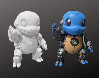 Carapuce méca - Statue peinte à la main ou kit de modèle non peint - Robot cyborg Pokémon - Figurine imprimée en 3D - PLA+