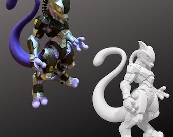 Mewtwo en armure - Statue peinte à la main ou modèle non peint - Figurine imprimée en 3D Pokemon TCG Anime Game Art - PLA+
