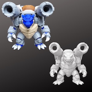 Variante de Mecha Blastoise - Estatua pintada a mano o maqueta sin pintar - Figura de cañón de tortuga robótica - Figura impresa en 3D - PLA+