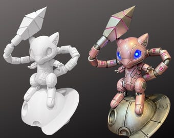 Variante de robot Mecha Mew - Statue peinte à la main OU kit de modèle non peint - Monstre anime cybernétique - Figurine imprimée en 3D déco science-fiction - PLA+