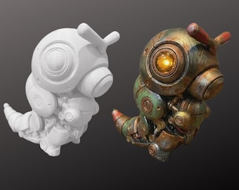 Mecha Caterpie - Statue peinte à la main ou kit de modèle non peint - Figurine imprimée en 3D Pokemon Steampunk Robot - PLA+