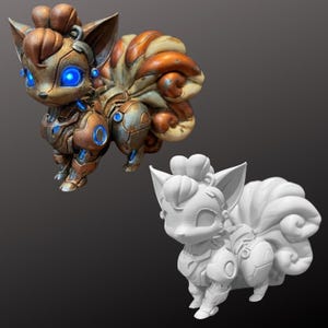 Mecha Vulpix - Estatua pintada a mano o kit de modelo sin pintar - Figura impresa en 3D de Pokémon Robot Cyberpunk Steampunk - PLA+