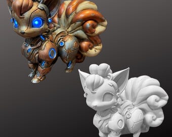 Mecha Goupix - Statue peinte à la main ou modèle non peint - Figurine imprimée 3D Robot Cyberpunk Steampunk Pokemon - PLA+