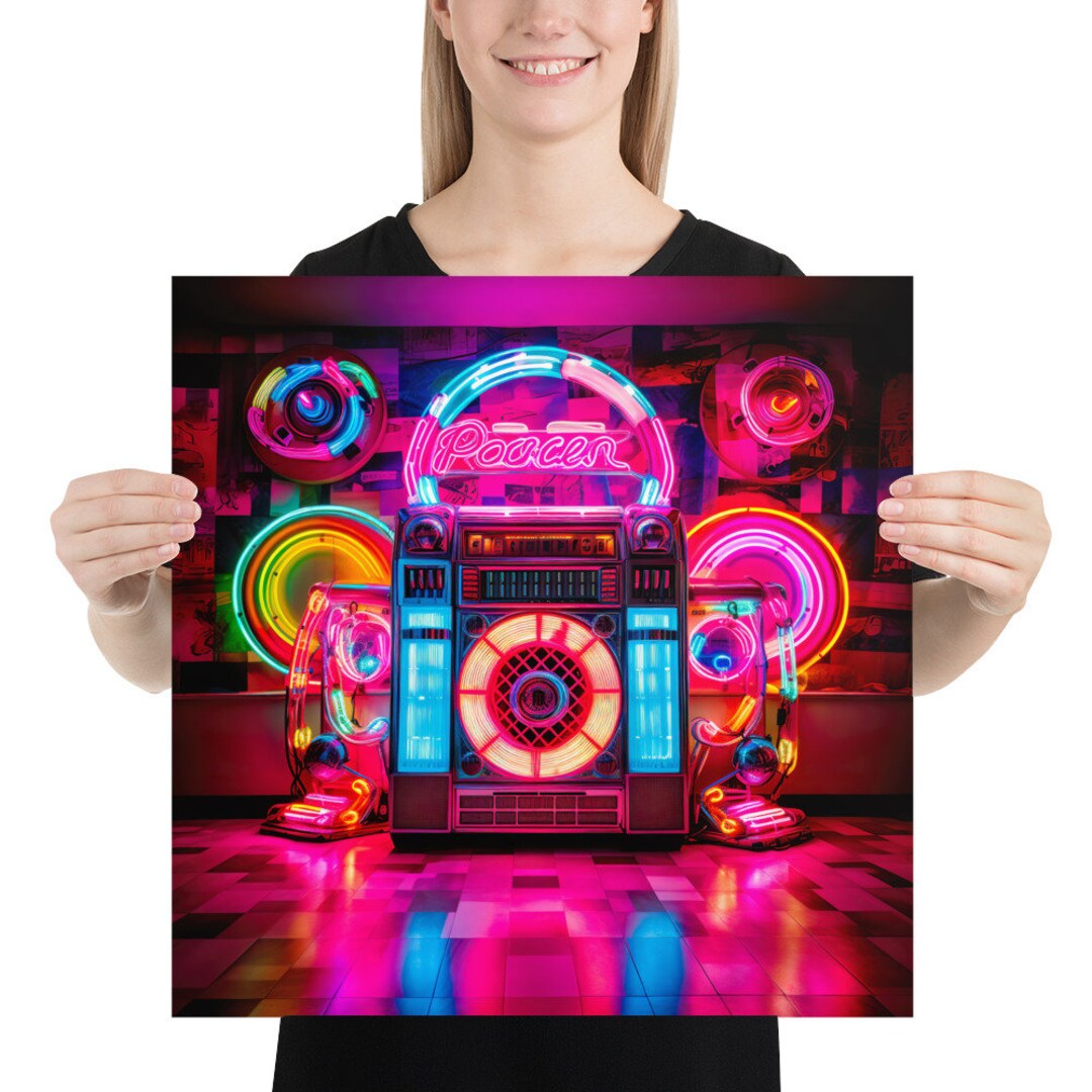 Retro 1980s Disco Dance Hall Poster With Neon Lights and Etsy