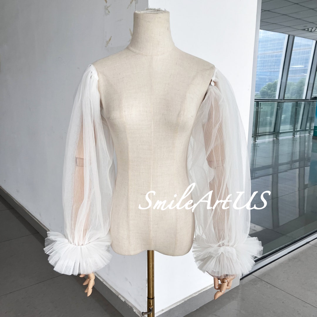 Pleated Detachable Tulle Sleeveswhite Sleeveswedding Dress Etsy