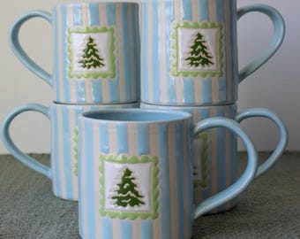 Blue Striped Tree Handmade Ceramic Mug