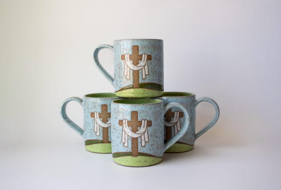Cross with drapery, Religious Faith Mug, Handmade Ceramic Mug