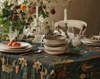 Woodland Mushroom Tablecloth: Botanical Fall Decor, Cottagecore Dining