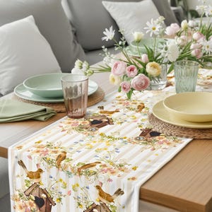 Spring Bird Table Runner, Floral Cottagecore Easter Table Decor