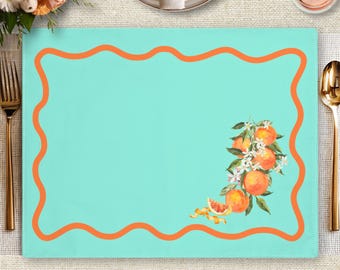 Orange Blossom Cotton Placemat: Mediterranean Citrus Table Linen