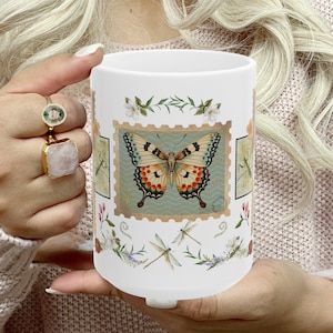 Vintage Insect Mug: Botanical Entomology Art, Nature Lover Gift
