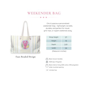 May include: A striped weekender bag with a lobster emblem. The bag has a height of 13 inches, a width of 24 inches, and a depth of 2.01 inches. It features black woven handles and a wide-mouthed opening. The bag is made of 100% spun polyester.