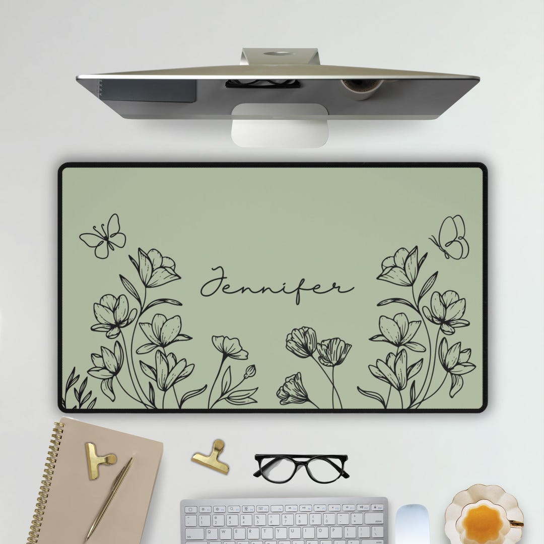 Personalized Floral Desk Mat – Custom Name, Aesthetic Office Decor - Etsy