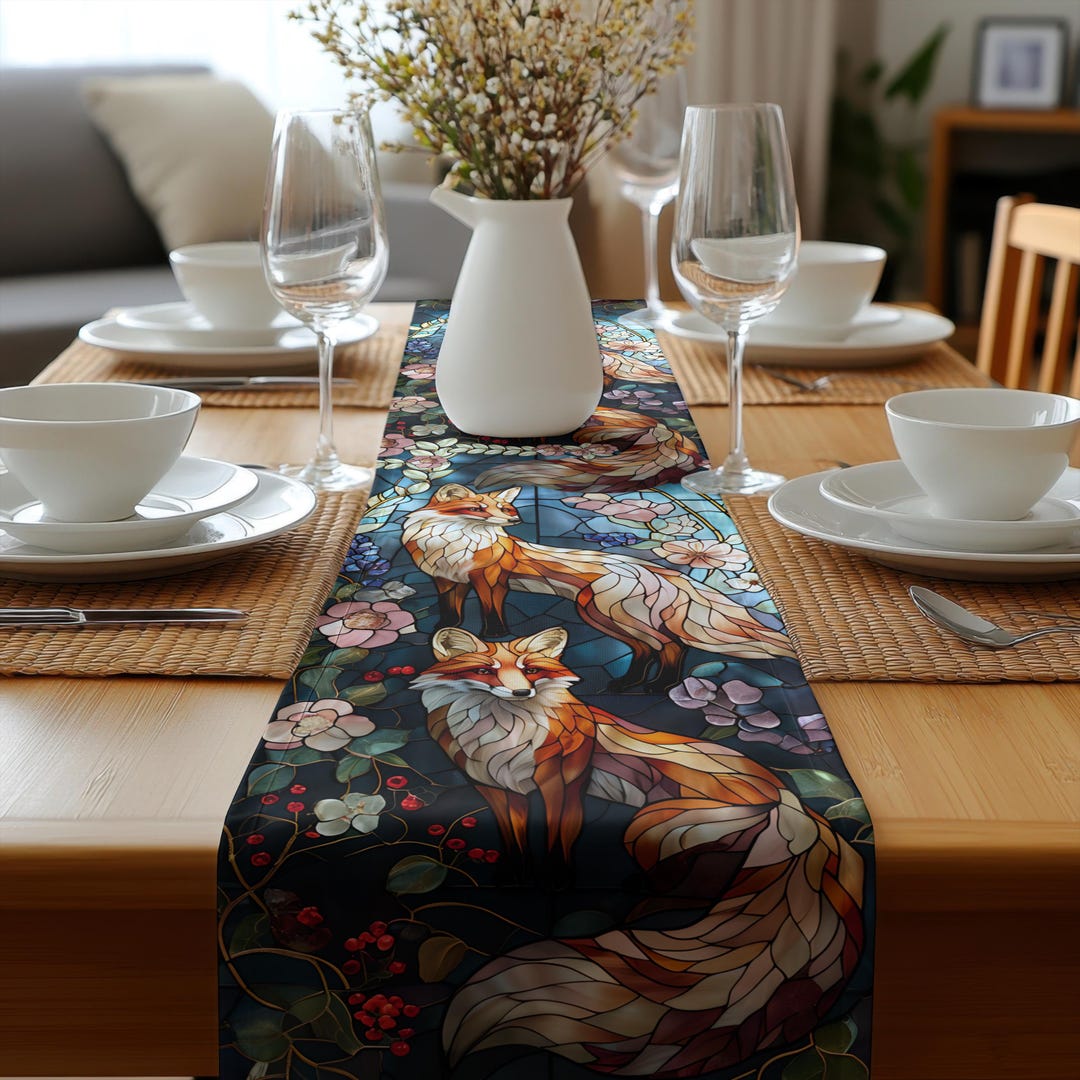 Stained Glass Style Fox Table Runner: Woodland Fall Decor - Etsy