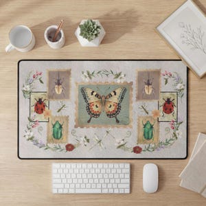 Vintage Butterfly Botanical Desk Mat, Entomology Illustration Mouse Pad