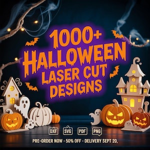 Halloween laser cut files bundle, dxf svg pdf png, pre order special price, haunted house, pumpkin, ghost designs