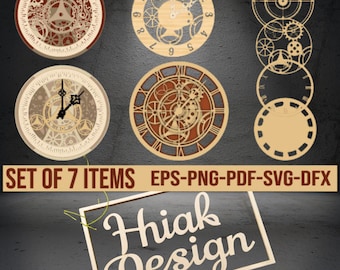 Clock models, Laser cut files for creating Multilayer Wall Art Clock featuring multilayered wood available in SVG, AI and DXF formats