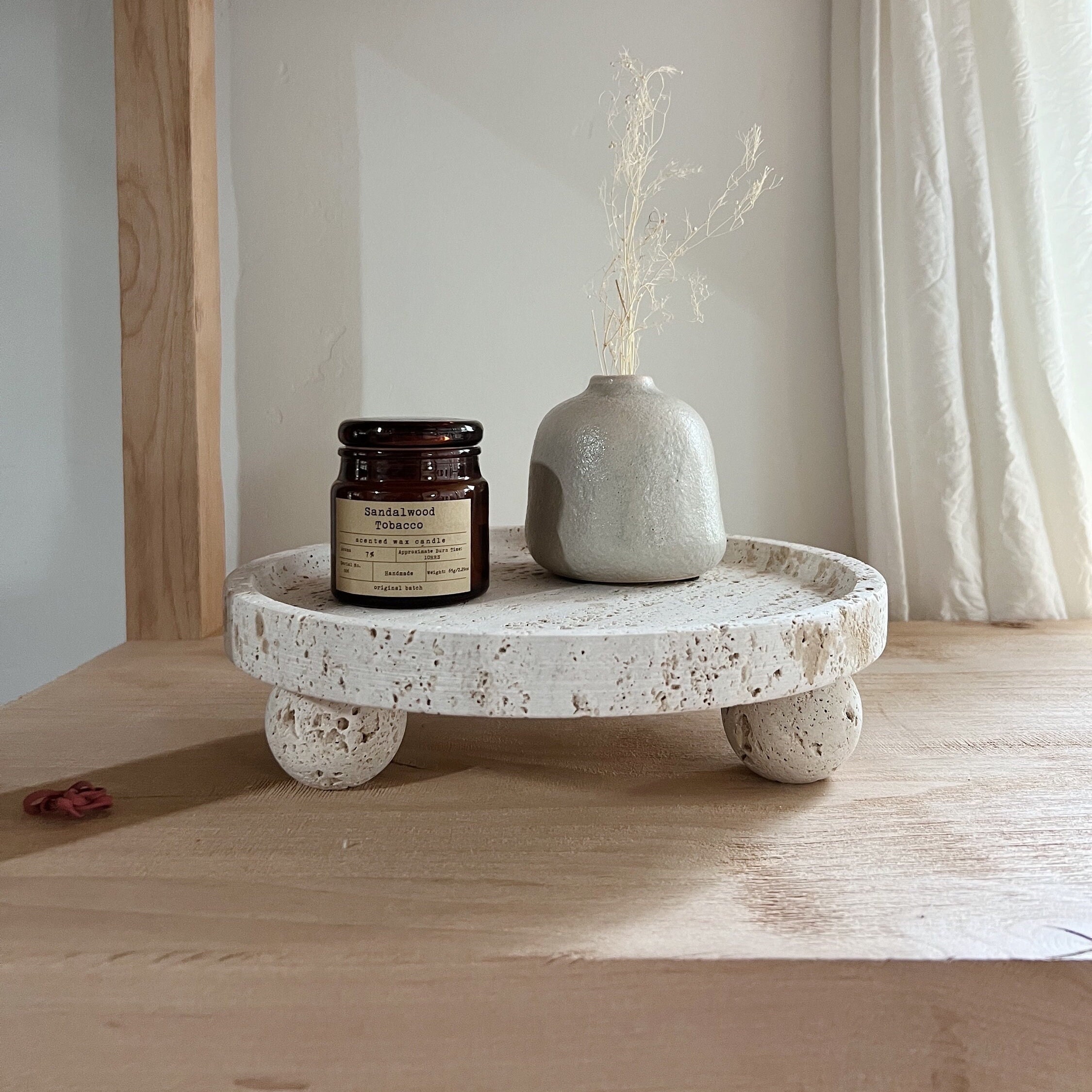 TRAVERTINE TRAY 3LEGS　トレイ Travertine Tray With Circular Three Legs - Etsy