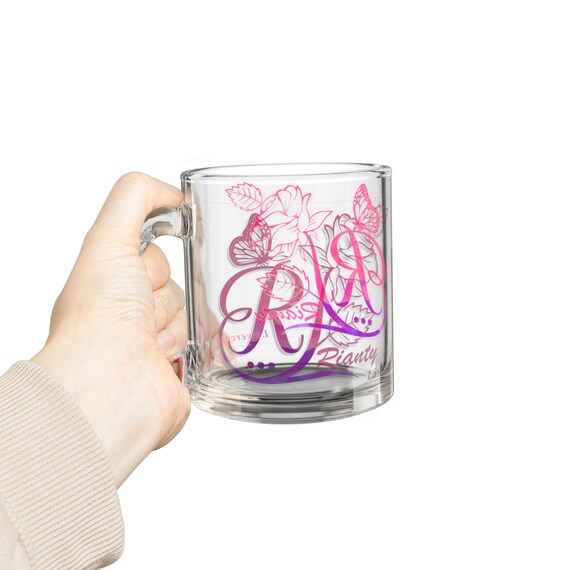 Elegant Floral Glass Mug with Custom Design, Perfect for Coffee, Tea, Gift for Her, Personalization Available, Birthday, Wedding