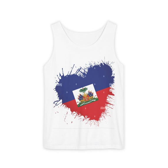 Haitian Flag Heart Tank Top, Unisex Summer Shirt, Love for Haiti Apparel, Fourth of July Outfit, Vacation Tee, Pride and Culture Wear