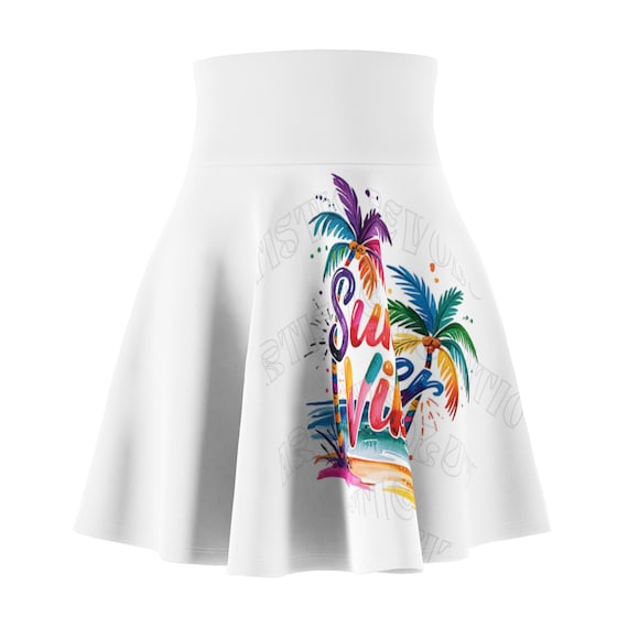 Colorful Summer Vibes Women's Skater Skirt, Beachy Skirt, Vacation Outfit, Summer Wear, Festival Clothing, AOP Skater Skirt