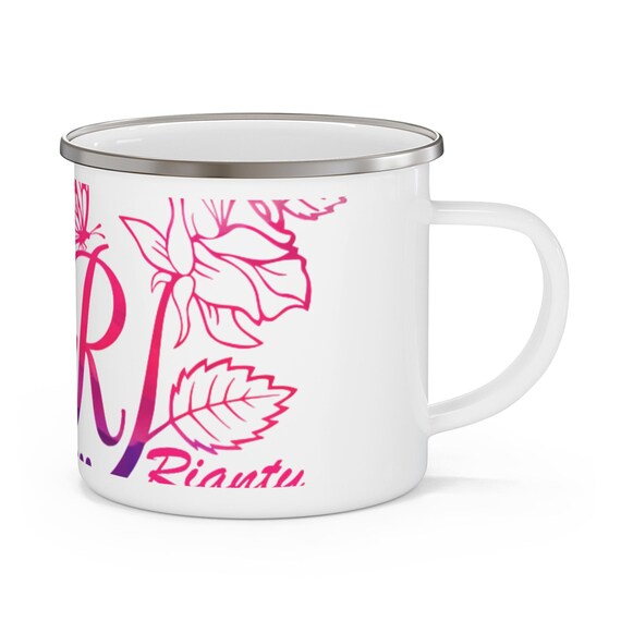 Personalized Enamel Camping Mug, Floral Travel Cup, Outdoor Adventure Gift, Vintage Camping Mug, Perfect for Coffee Lovers