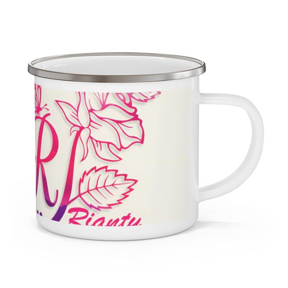 Personalized Enamel Camping Mug, Floral Travel Cup, Outdoor Adventure Gift, Vintage Camping Mug, Perfect for Coffee Lovers