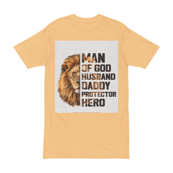 Men's Heavyweight Tee - Man of God Husband Daddy Protector Hero Shirt, Father's Day Gift, Christian Apparel, Gift for Him, Birthday Tee