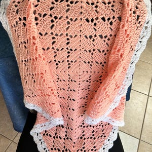 Peach and White, Crocheted Baby Blanket