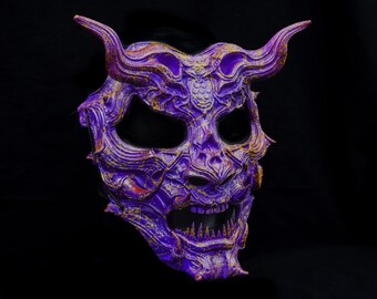 Purple Oni Demon Mask - Handcrafted Cosplay Mask, Unique Halloween Costume, Scary Demon Mask, Gothic Decor, Gift for Him or Her
