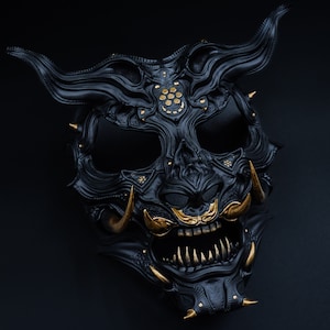 Gold Oni Mask, Hannya Mask, Japanese Art, Cosplay Mask, Hand Painted Mask, Demon Mask