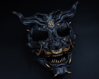 Gold Oni Mask, Hannya Mask, Japanese Art, Cosplay Mask, Hand Painted Mask, Demon Mask