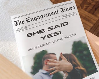 Wedding Newspaper Engagement Announcement, She Said Yes Engagement, Printable Wedding Poster, Newspaper Wedding Instant Download