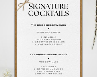 Signature Drinks Wedding Sign Template: Customizable Canva Design (Digital Download 9x12in