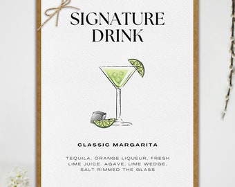 Signature Drinks Wedding Sign Template, Bride Grooms His Hers, Beer Wine Liquor, Classic Margarita Couples Cocktails, Personalized Canva