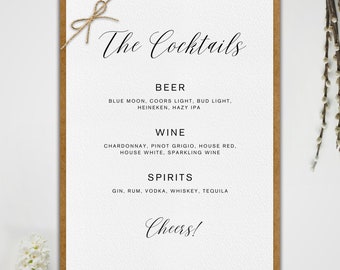 Signature Drinks Wedding Sign Template: Couples Cocktails (Canva, Digital Download)