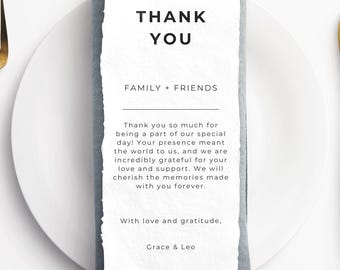 Minimalist Wedding Thank You Card Template: Modern Plate Setting (Canva Editable, Digital Download