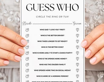 Wedding Guest Game Template, Guess Who Bride and Groom Place Card, DIY Print Multiple Sizes, Fun Wedding Game Editable Template