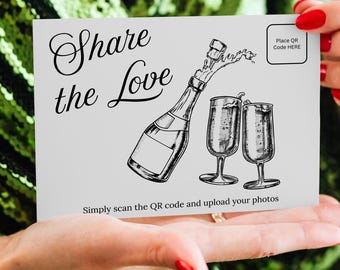 Wedding Photo QR Code Template: Elegant Upload Card (Digital Download, PDF/JPEG Files)