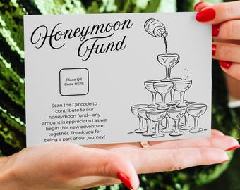 Honeymoon Fund Sign Template, Editable Honeymoon Fund Card, Wedding QR Code Sign, Honeymoon QR Codes, Wedding Venmo Sign, Cash App Sign