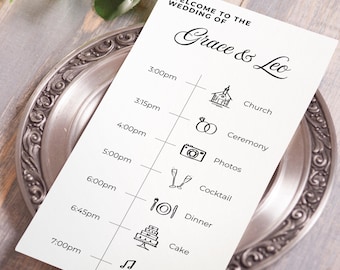 Wedding Agenda Card Template: Minimalist Printable Plate Setting (Canva Editable, Digital Download