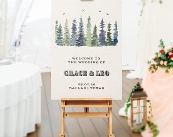 Minimalist Wedding Welcome Sign, Editable Welcome Sign Wedding, Wedding Signage, Welcome Wedding Sign Forest Trees Large Wedding Entry Sign