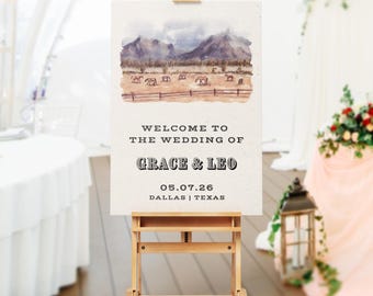 Editable Western Wedding Welcome Sign: Mountain View Horses Countryside, Editable Welcome Sign