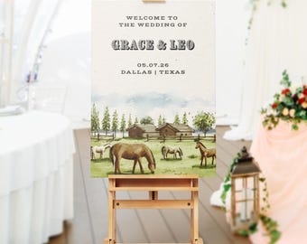 Minimalist Wedding Welcome Sign, Editable Welcome Sign Wedding, Wedding Signage, Welcome Wedding Sign Western Horse Large Wedding Entry Sign